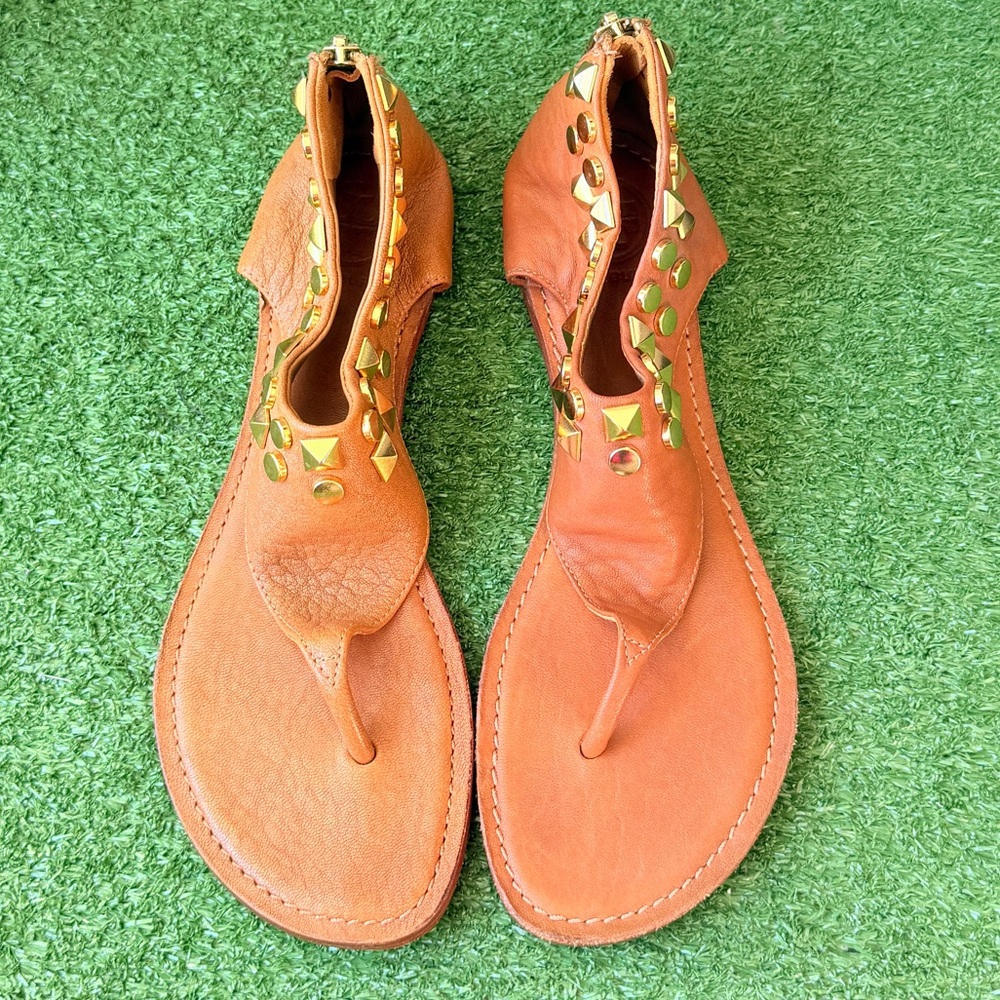 Tory Burch Brown Leather Gladiator Flat Thong Women’s Sandals